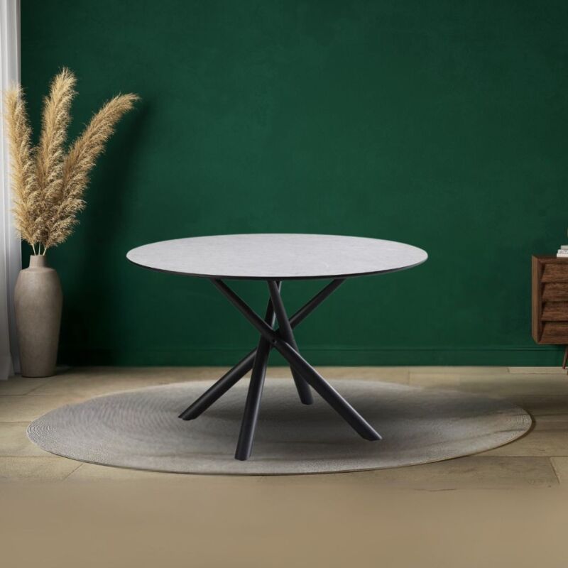 foto del prodotto toscohome tavolo rotondo con piano color cemento e gambe nere 120x76.5h cm vikto