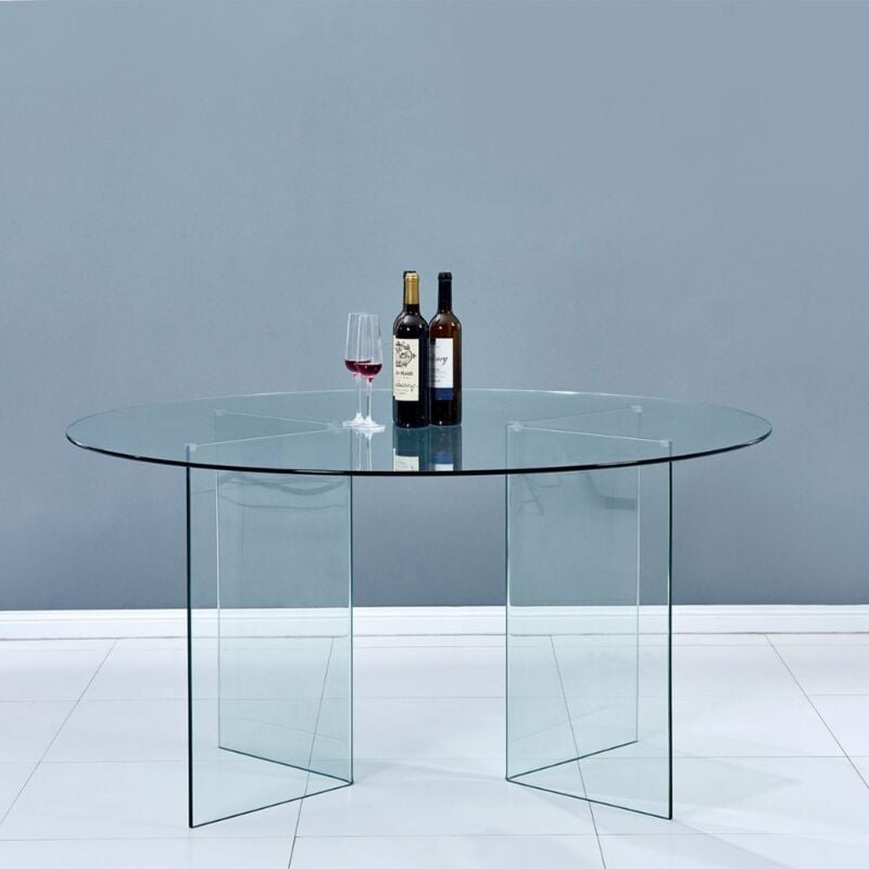 foto del prodotto toscohome tavolo rotondo in vetro trasparente temperato 137x77h cm acacia
