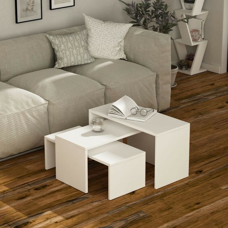 foto del prodotto toscohome tris tavolini da salotto 65cm in legno colore bianco kanta