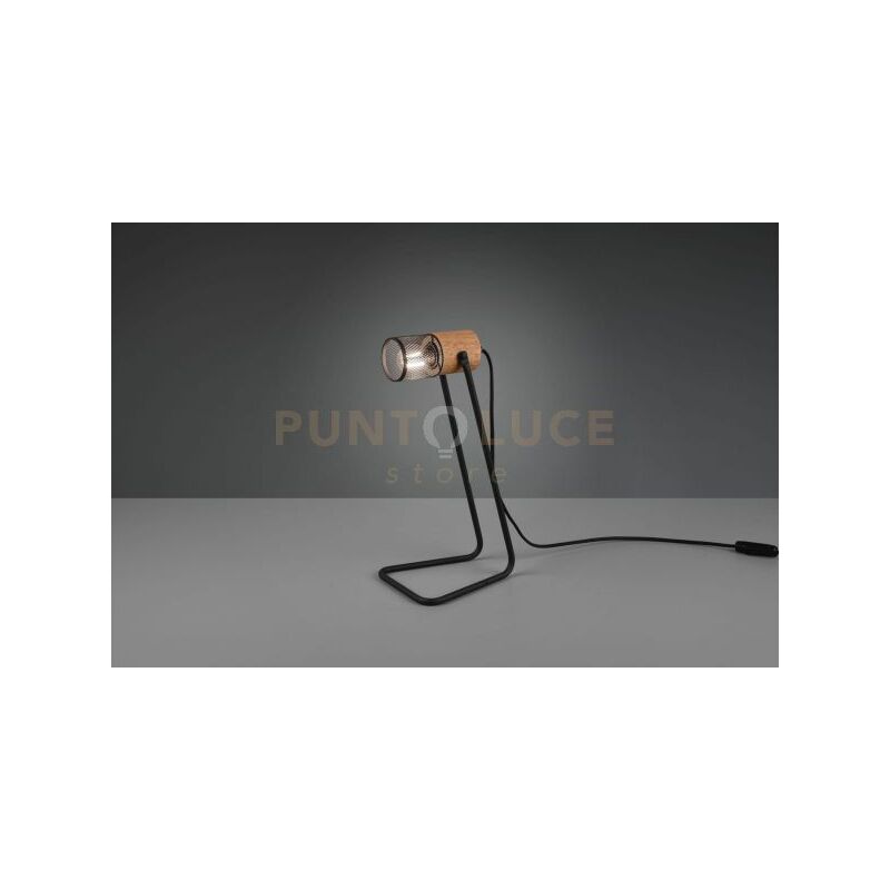 foto del prodotto tosh lampada da tavolo cilindro gabbia metallo nero opaco e legno h. 40cm 1 luce attacco e14