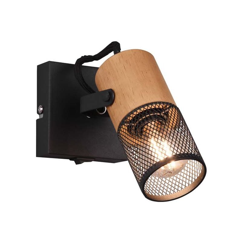 foto del prodotto tosh spot cilindro gabbia metallo nero opaco e legno l. 13cm