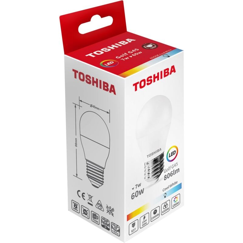 foto del prodotto toshiba lampadina a led g45 e27 7w 6500k