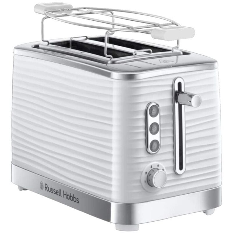 foto del prodotto tostapane bianco 2 fette struttura lucida color bianco fessure per toast extra larghe 6 livelli di doratura funzione di scongelamento e