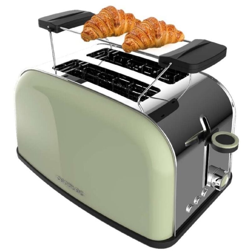 foto del prodotto tostapane in acciaio con doppia fessura corta, potenza di 850 w e griglia scaldabrioche. - cecotec