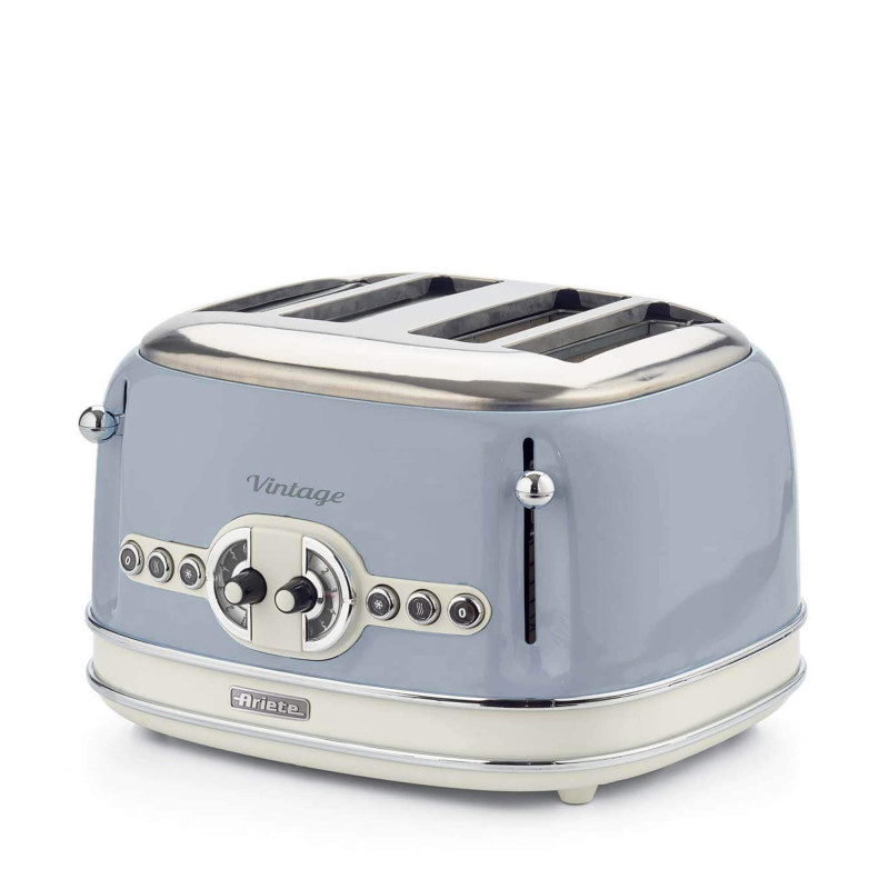 foto del prodotto tostapane vintage 4 fette 6 livelli di tostatura, funzione defrost celeste