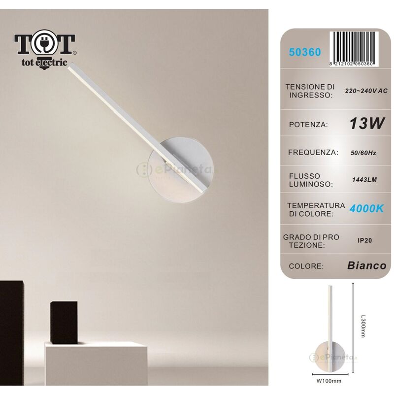foto del prodotto tot electric applique da parete led 13w lineare verticale orientabile bianco oro moderno lampada luce fredda naturale bianco luce naturale