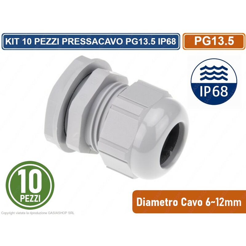 foto del prodotto tot electric confezione 10 pezzi pressacavo pg13.5 tenuta stagna ip68 per cavi diametro 6 12mm