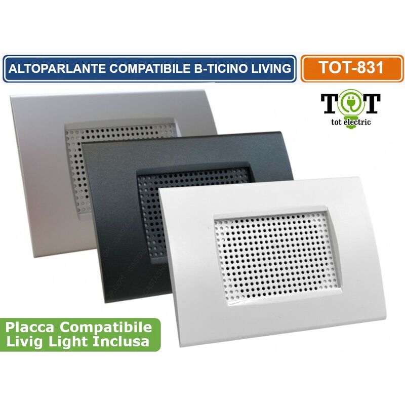 foto del prodotto tot electric diffusore audio altoparlante incasso scatola 503 compatibile bticino living colore nero