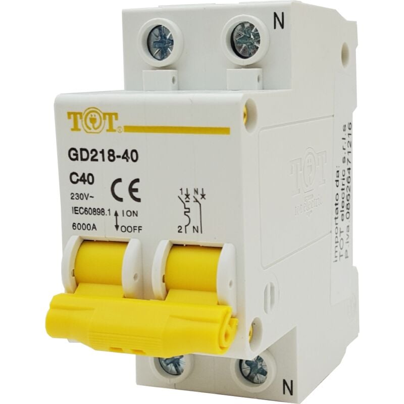 foto del prodotto tot electric interruttore magnetotermico 2p n 6 ka 2 din 10 16 20 25 32a fino 63 ampere c50 50a