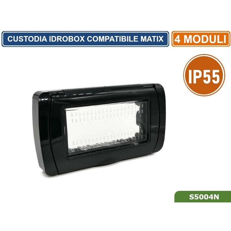 foto del prodotto tot electric placca copertura stagna 4m idrobox 4 moduli nera ip55 compatibile serie bticino matix