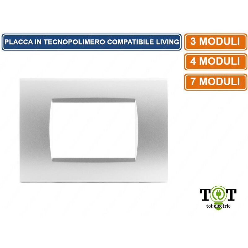 foto del prodotto tot electric placca in tecnopolimero grigio chiaro compatibile con serie bticino living 3 4 7 moduli numero moduli 7 moduli