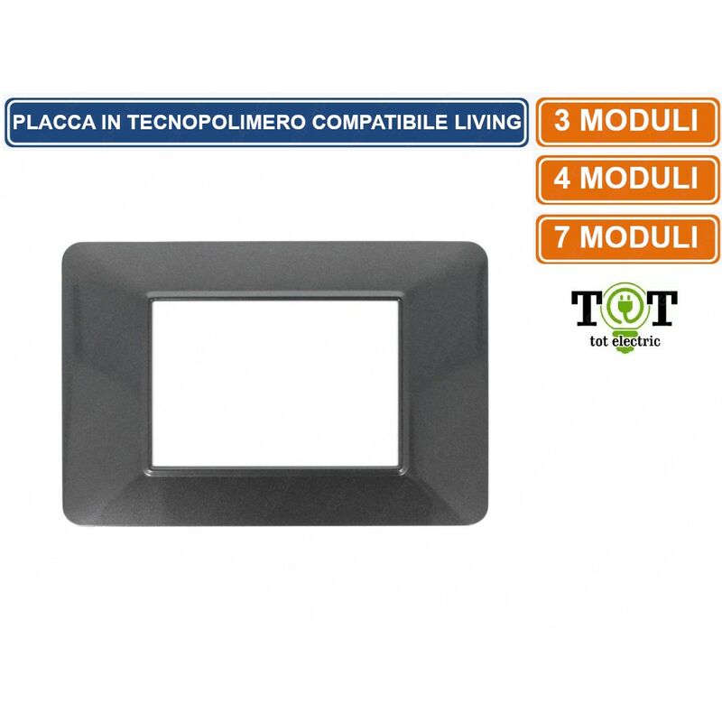 foto del prodotto tot electric placca in tecnopolimero grigio scuro compatibile con serie bticino matix 3 4 7 moduli numero moduli 7 moduli