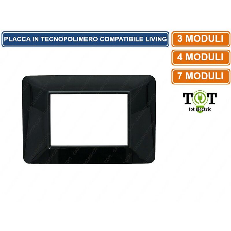 foto del prodotto tot electric placca in tecnopolimero nero compatibile con serie bticino matix 3 4 7 moduli numero moduli 4 moduli