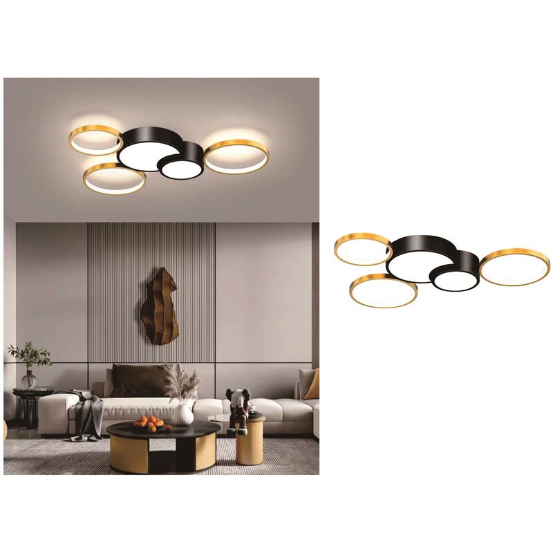 foto del prodotto tot electric plafoniera led 48w 5 cerchi oro nero lampada da soffitto design moderno luce per camera soggiorno cucina naturale