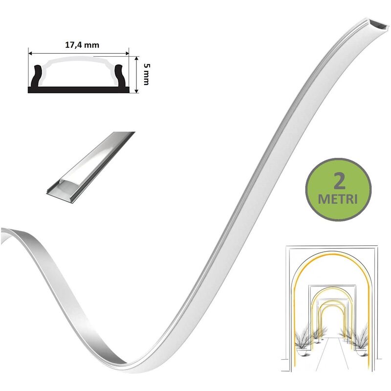 foto del prodotto tot electric profilo in alluminio flessibile 2m barra opaco curvabile per strisce strip led superfici curve e archi