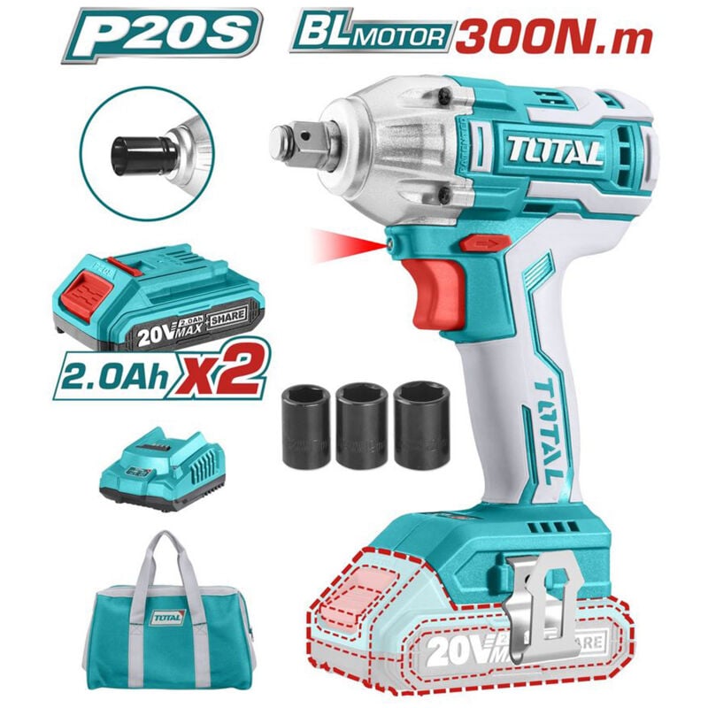 foto del prodotto total avvitatore a impulsi a batteria 20v attacco 1 2 2batterie ricaricabili