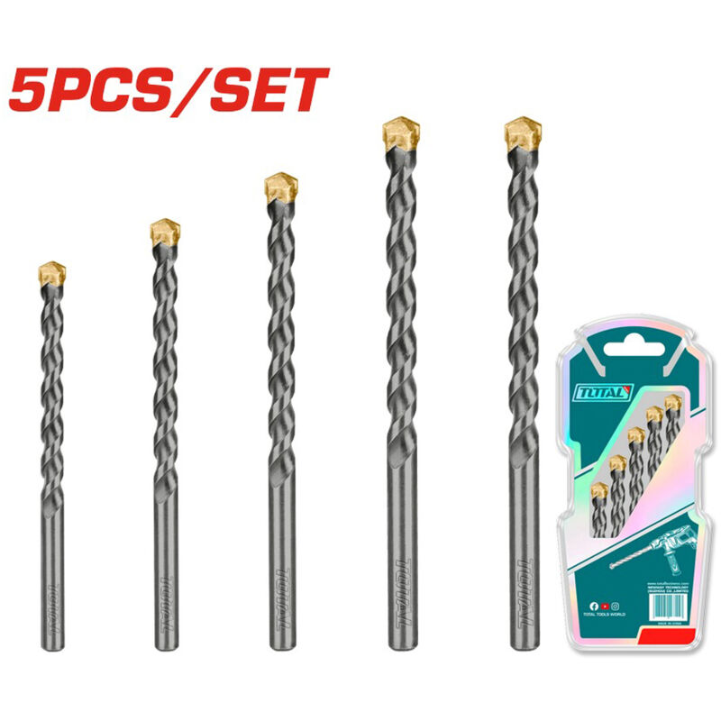 foto del prodotto total box set 5pz punte per trapano per cemento calcestruzzo 4 10 mm