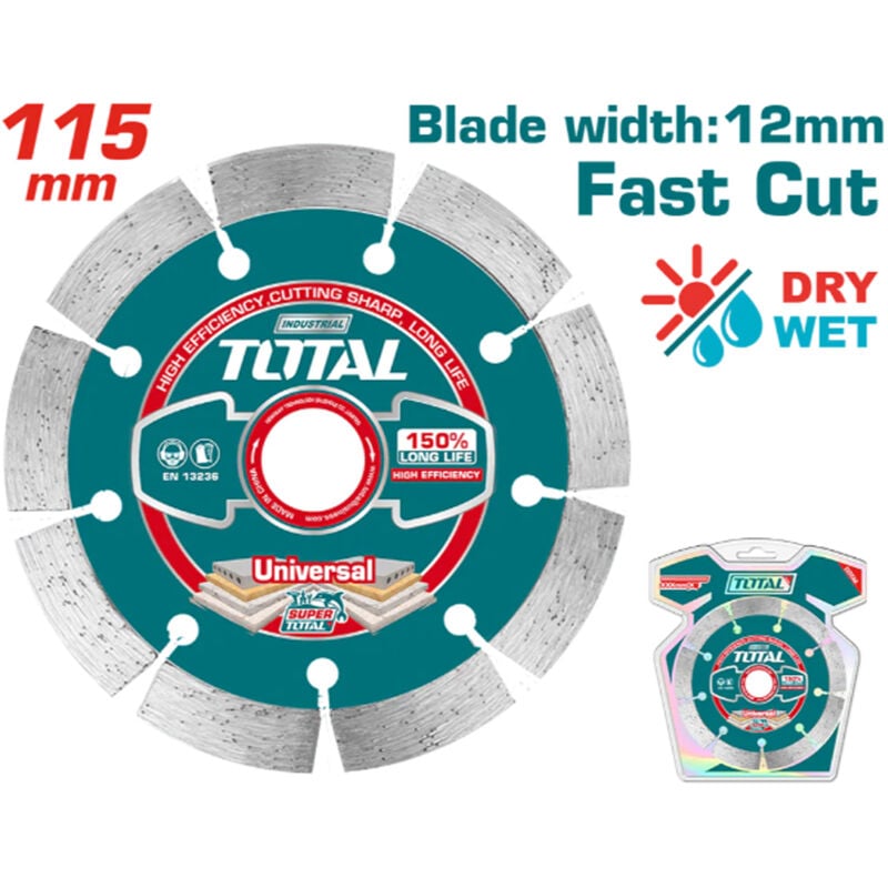 foto del prodotto total disco diamantato per taglio veloce 115 x 22,2mm dischi taglio umido secco