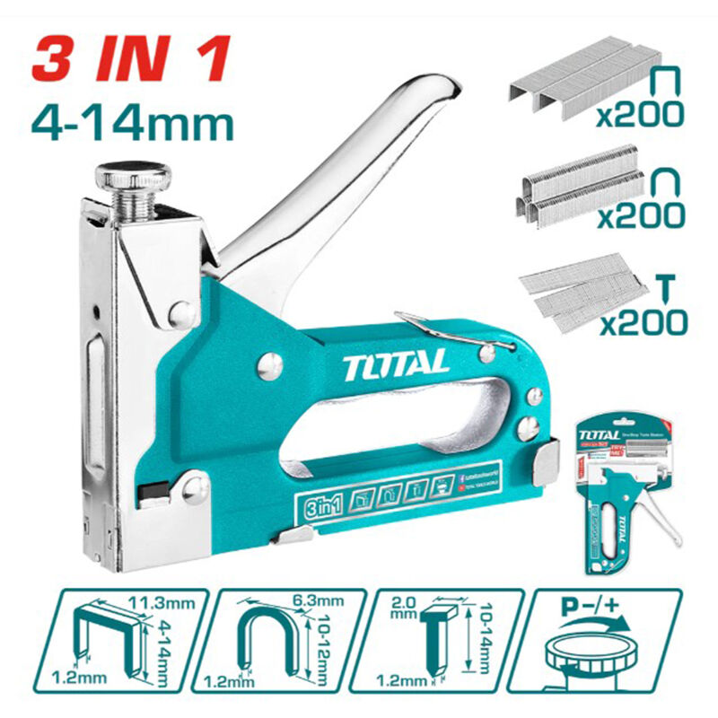 foto del prodotto total graffettatrice chiodatrice manuale sparapunti 3 in 1 graffette e chiodi