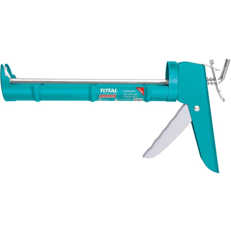 foto del prodotto total pistola per silicone con applicatore chiuso sigilla e ripara giunti e angoli asta in ferro con denti impugnatura comoda in alluminio