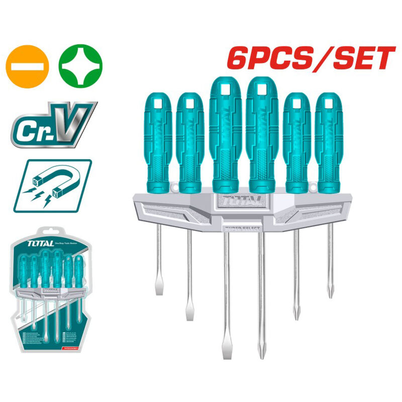 foto del prodotto total set cacciaviti 6pz taglio e croce giraviti cacciavite professionale