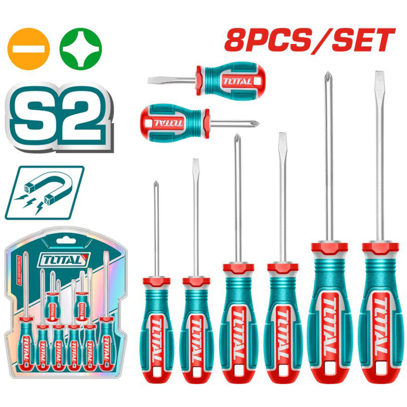foto del prodotto total set cacciaviti 8pz taglio e croce giraviti cacciavite professionale s2