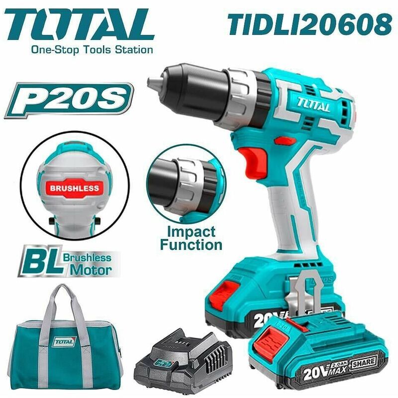 foto del prodotto total trapano avvitatore a batteria 2 batterie 20v 2ah litio ricaricabili acc.