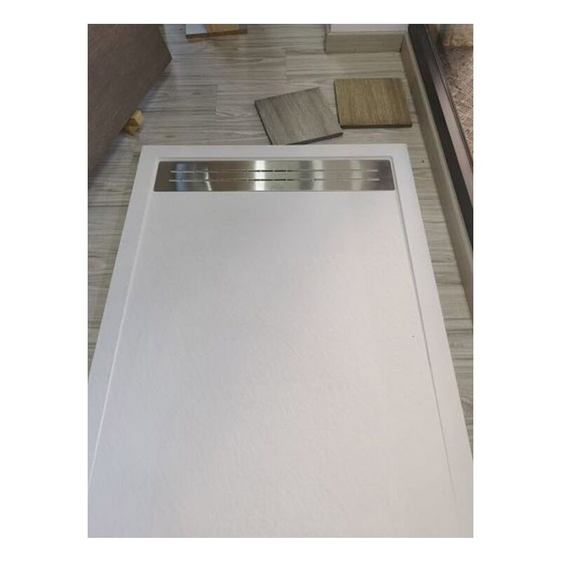foto del prodotto totama piatto doccia slim bianco effetto pietra angolare piletta ribassata pavimento dimensione piatto 80x110