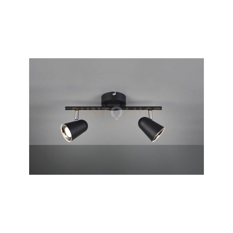 foto del prodotto toulouse barra 2 spots led 7w 800lm, 3000k nero satinato con bordo cromato l. 34cm
