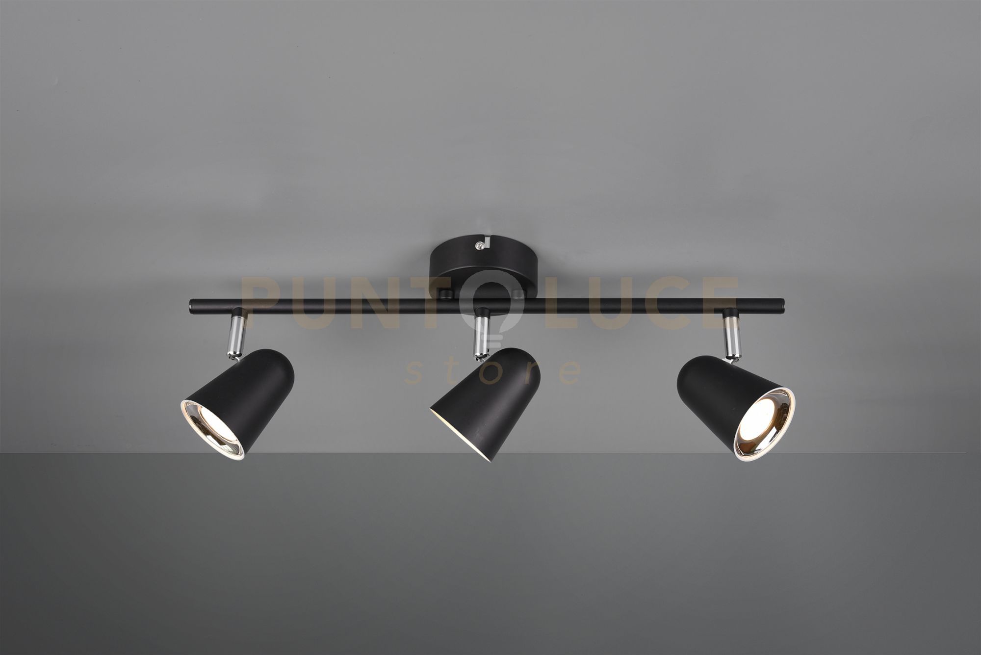 foto del prodotto toulouse barra 3 spots led 10,5w 1200lm, 3000k nero satinato con bordo cromato l. 48cm