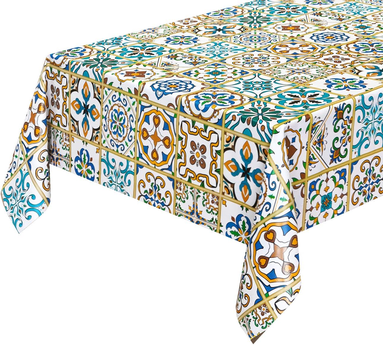 foto del prodotto tovaglia antimacchia cucina 140x600 cm moderna tela cerata felpata copri tavolo maioliche