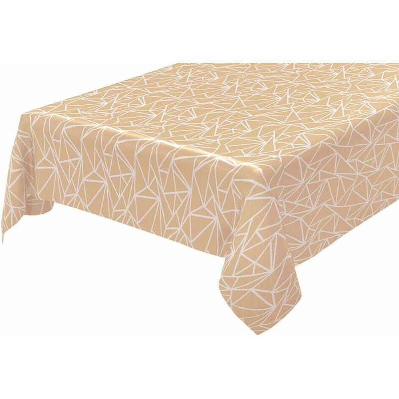 foto del prodotto tovaglia antimacchia cucina astratta bordata cotone plastificato proteggi tavolo copritavolo beige 135x135 cm