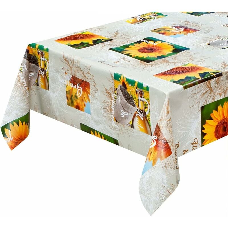foto del prodotto tovaglia antimacchia cucina moderna tela cerata felpata proteggi copri tavolo girasoli sacco juta caff 140x100 cm