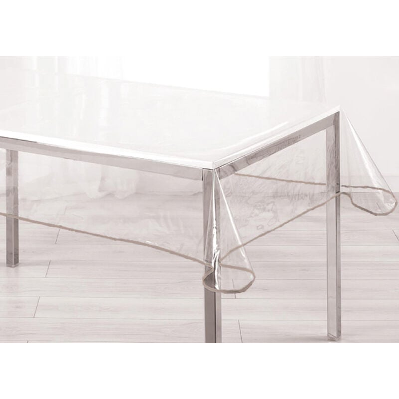 foto del prodotto tovaglia antimacchia plastificata crystal pvc trasparente proteggi tavolo con bordo, misura140x220coloretrasparente