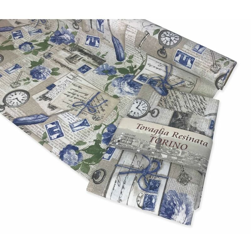 foto del prodotto tovaglia antimacchia resinata torino shabby blu cm. 140x240 x12 persone