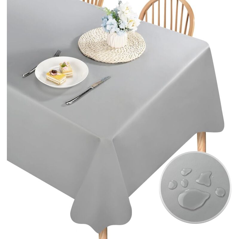 foto del prodotto tovaglia antimacchia rettangolare, tovaglie impermeabile protettiva da tavolo per feste, cucina, ristorante grigio 120x160