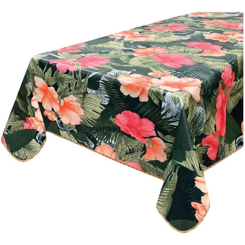 foto del prodotto tovaglia antimacchia tropicale bordata cotone plastificato copritavolo interno esterno 135x180 cm