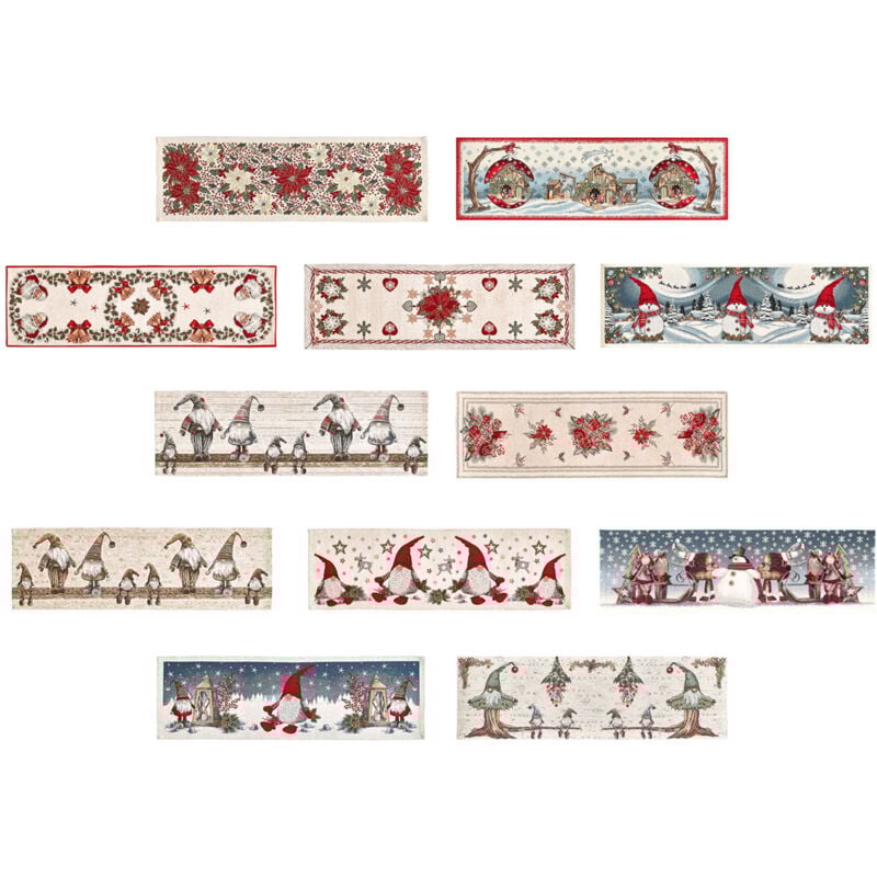 foto del prodotto tovaglia centrino runner tavolo fantasie natalizie centrotavola cinigliato made italy, misura40x180colorebabbo natale