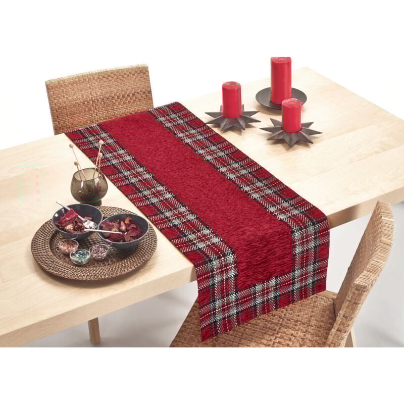 foto del prodotto tovaglia copritavolo centrino runner tavola fantasia tartan scozzese made in italy, misura90x90coloretartan