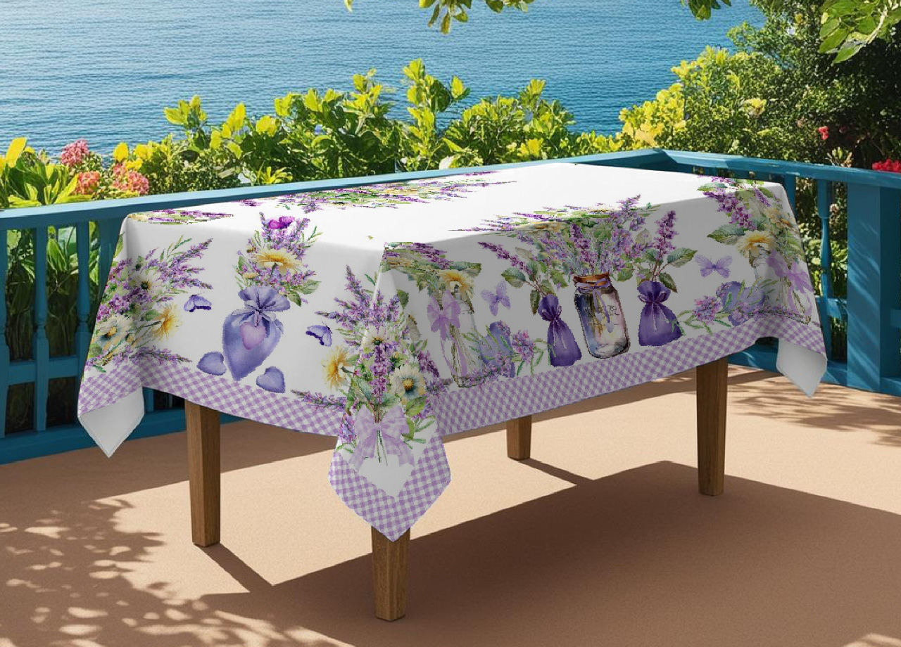 foto del prodotto tovaglia copritavolo cucina 100 cotone digitale disegno lavanda 25gi 150x250 lavanda 25gi