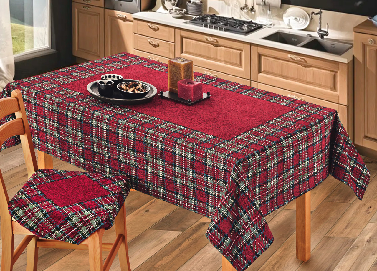 foto del prodotto tovaglia copritavolo tavola fantasia natalizia disegno tartan scozzese made italy 140x240 bordeaux
