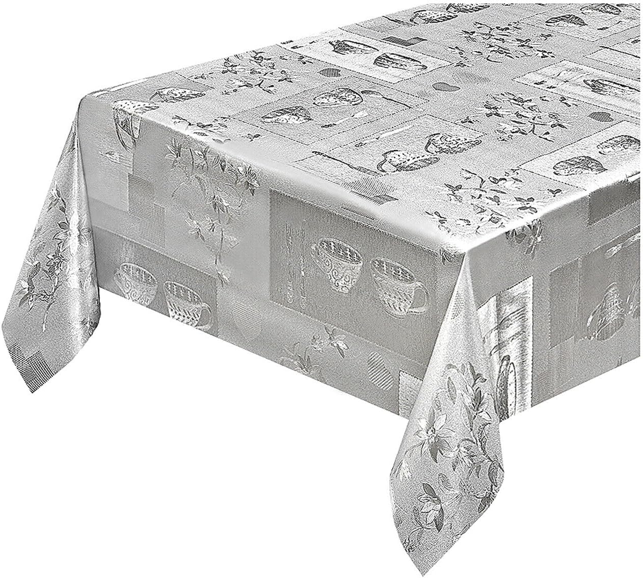 foto del prodotto tovaglia cucina antimacchia 140x300 cm metallizzata lucida grigia copritavolo pvc decorato dis d