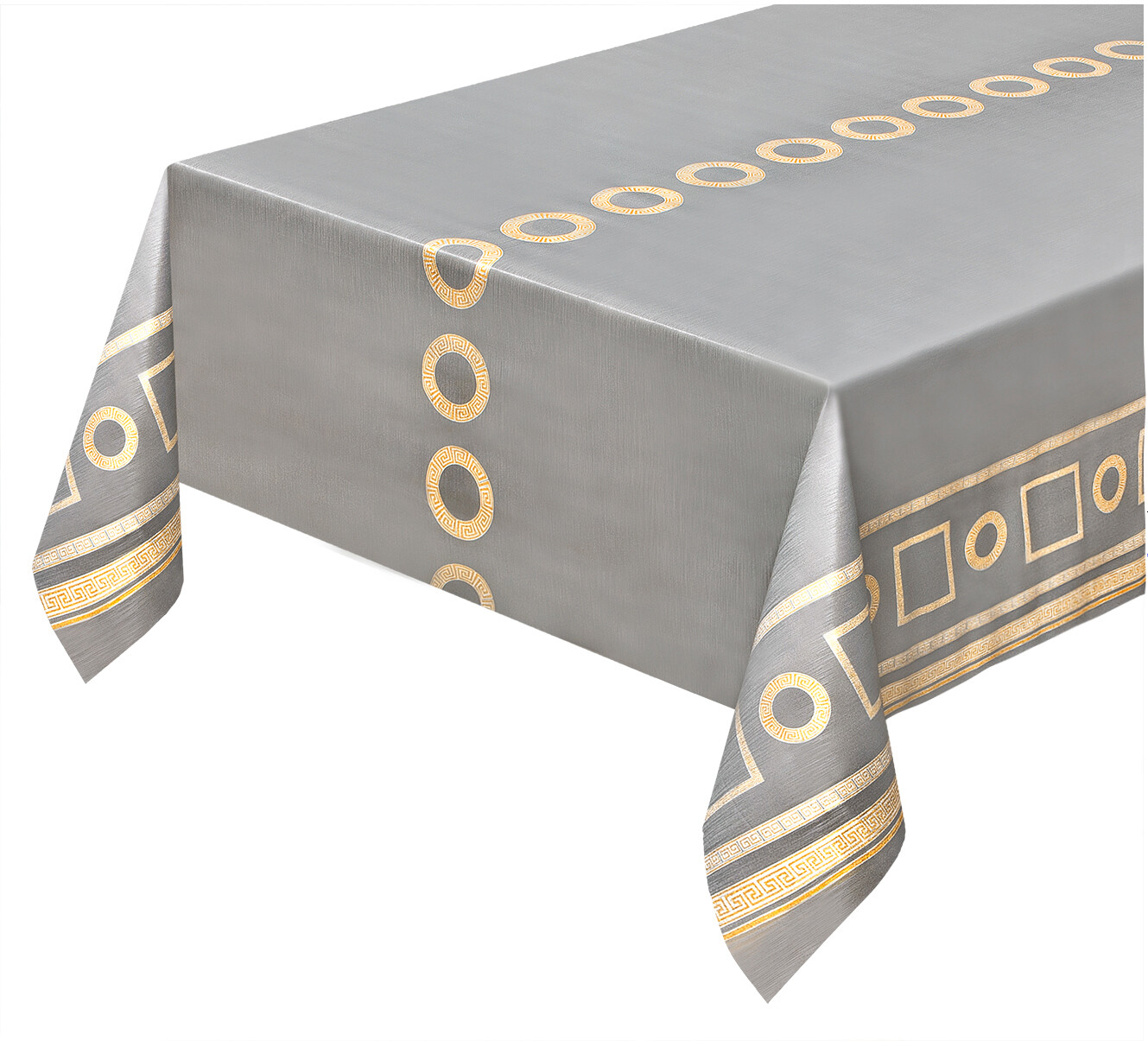 foto del prodotto tovaglia cucina antimacchia metallizzata 140x280 cm tessuto plastificato copritavolo chiave greca oro