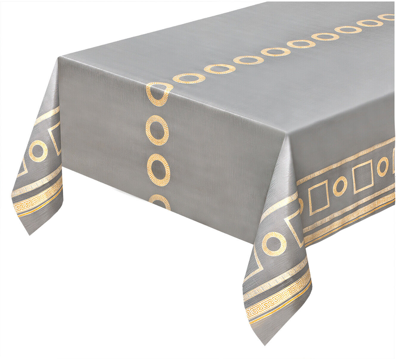 foto del prodotto tovaglia cucina antimacchia metallizzata 140x300 cm tessuto plastificato copritavolo chiave greca oro