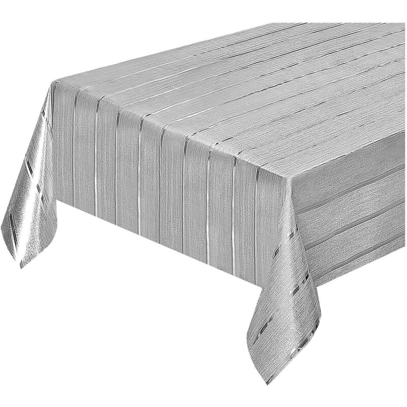 foto del prodotto tovaglia cucina antimacchia metallizzata lucida grigia copritavolo pvc decorato dis a 140x160 cm
