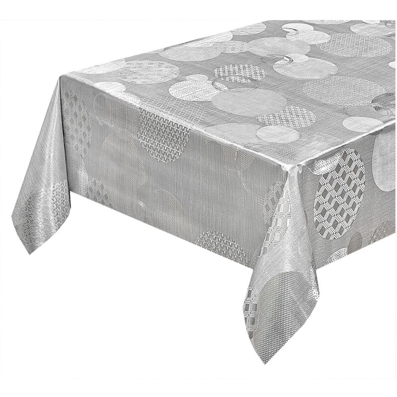 foto del prodotto tovaglia cucina antimacchia metallizzata lucida grigia copritavolo pvc decorato dis c 140x50 cm