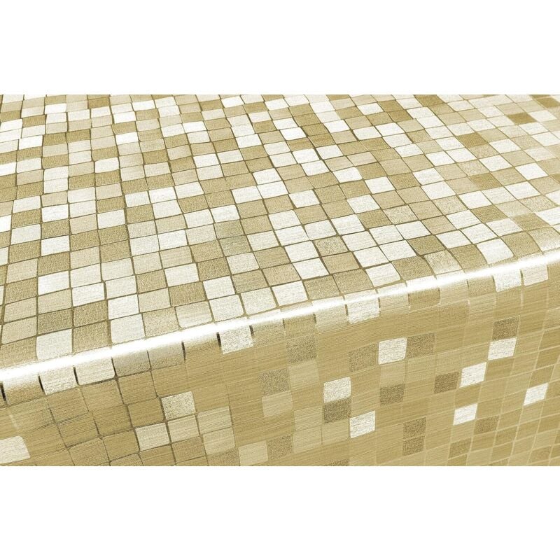 foto del prodotto tovaglia cucina antimacchia metallizzata lucida plastificata copritavolo quadretti oro 140x140 cm
