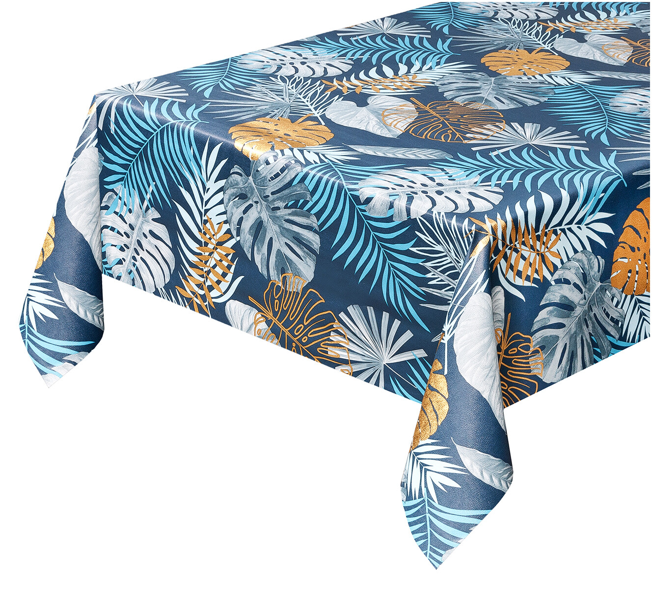 foto del prodotto tovaglia cucina antimacchia plastificata 140x280 cm palme metallizzate copritavolo tropicale dis a