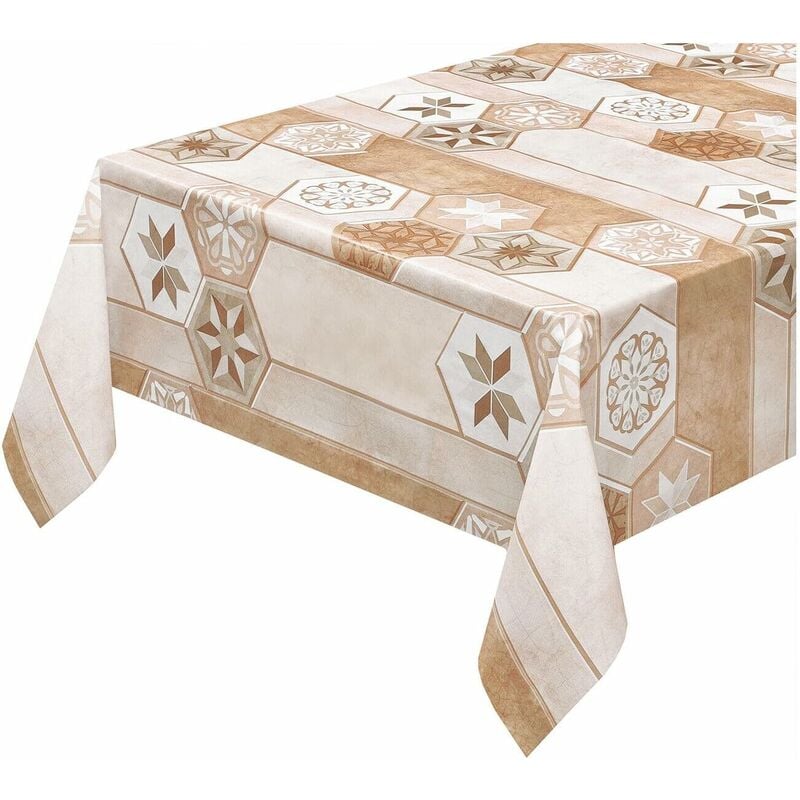 foto del prodotto tovaglia cucina antimacchia plastificata cerata copri tavolo piastrella vintage marrone 140x140 cm