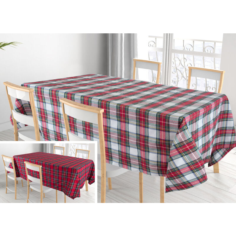 foto del prodotto tovaglia cucina soggiorno misto cotone fantasia tinto in filo con lurex mod. natalina scozzese, misurarunnercolorepanna